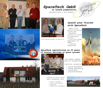 SpaceTech employees 2004, their first Christmas card, the "greenhouse" & SpaceTech's first advertising leaflet